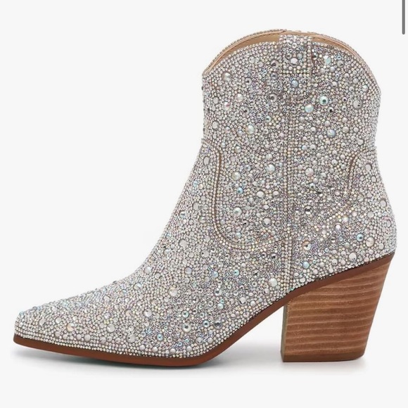 Stunning Brand New Rhinestone Cowboy Boots Fully Embellished Bedazzled Zip Ankle - Picture 7 of 9